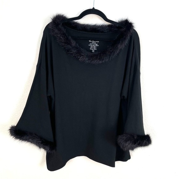 Chico's Tops - CHICOS 3 Womens Size XL Black Faux Fur Trim Top Long Sleeve Shirt